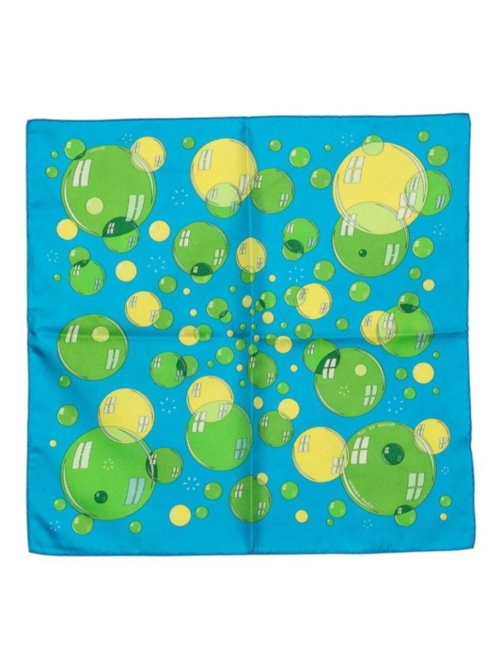 Hermes Carre 42 Bal de Bulles Soap Bubbles Scarf Blue Green Silk